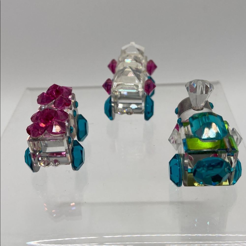 Vintage Crystallite Crystal Miniature Crystal 3 Pc Train Set With Mirror Base - Picture 8 of 10